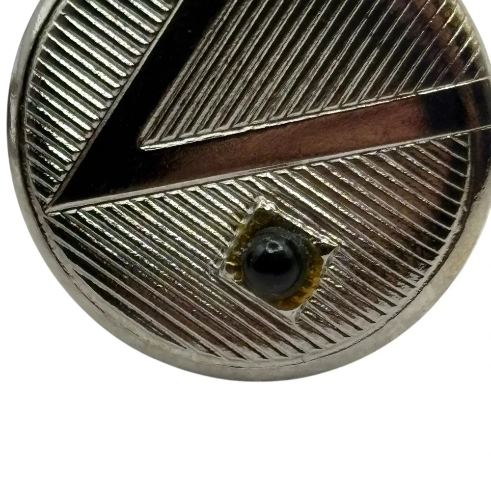 Vintage Abstract Cufflinks Round Textured Silver Tone Tiny‎ Black Bead Accent